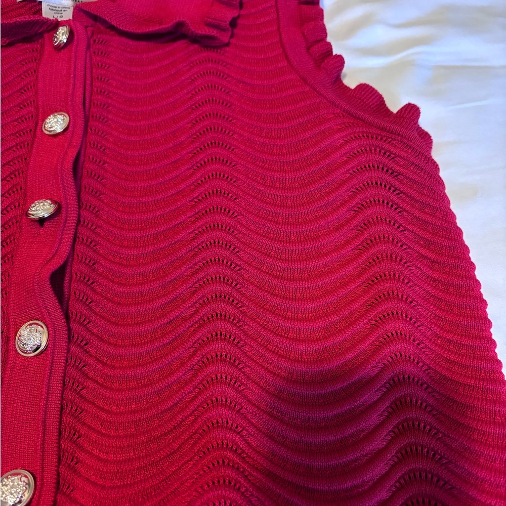 Red Button-Up Knit Top - Picture 2 of 4